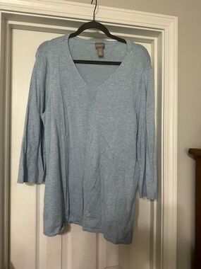 Chico's Light Blue V-Neck Long Sleeve Tee